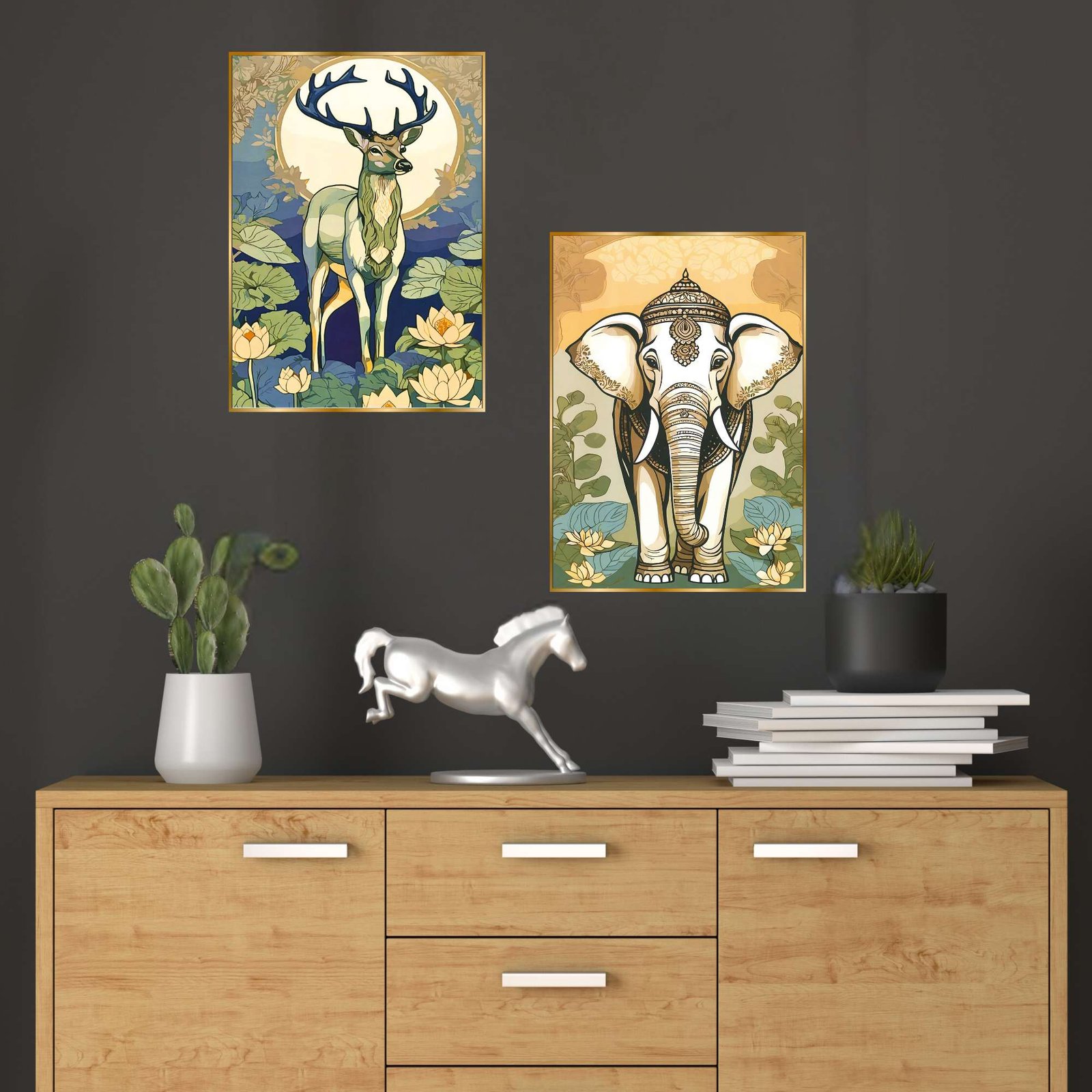 Set of Two Wall Paintings for Wall Dacoration Golden Framed Wall Paintings for Living Room & Bedroom Wall Art for Home Decoration & Office Wall Décor (14x11 inch CH-GD2-14)